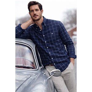 Brooks Brothers Regent Shirt Men L Blue Windowpane Check Non-Iron Supima Cotton